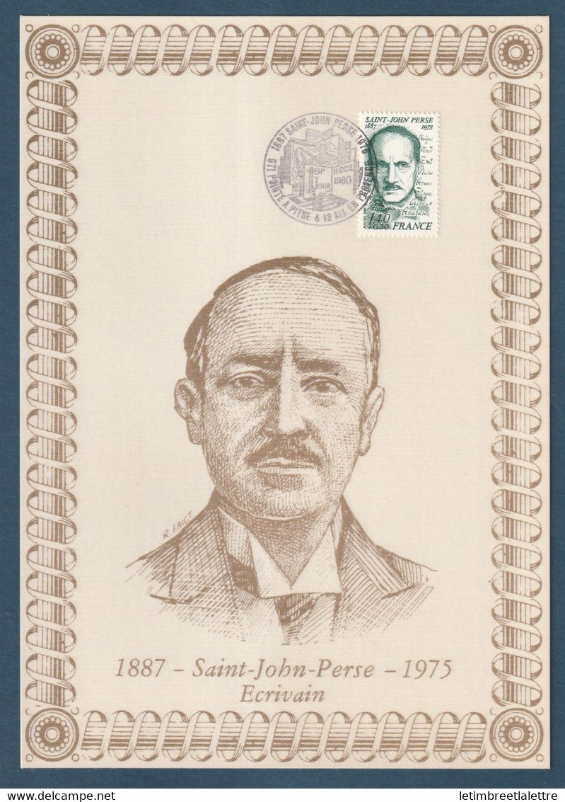 ⭐ France - Document Philatélique - Premier Jour - FDC soie - Saint John Perse - Ecrivain - 1980 ⭐