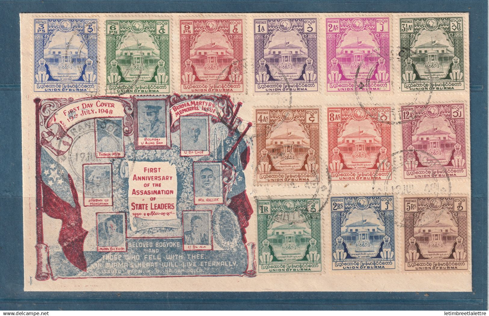 Myanmar - Birmanie - Burma - YT n° 21 à 32 - FDC Aung San et ministre assassinés - 1948