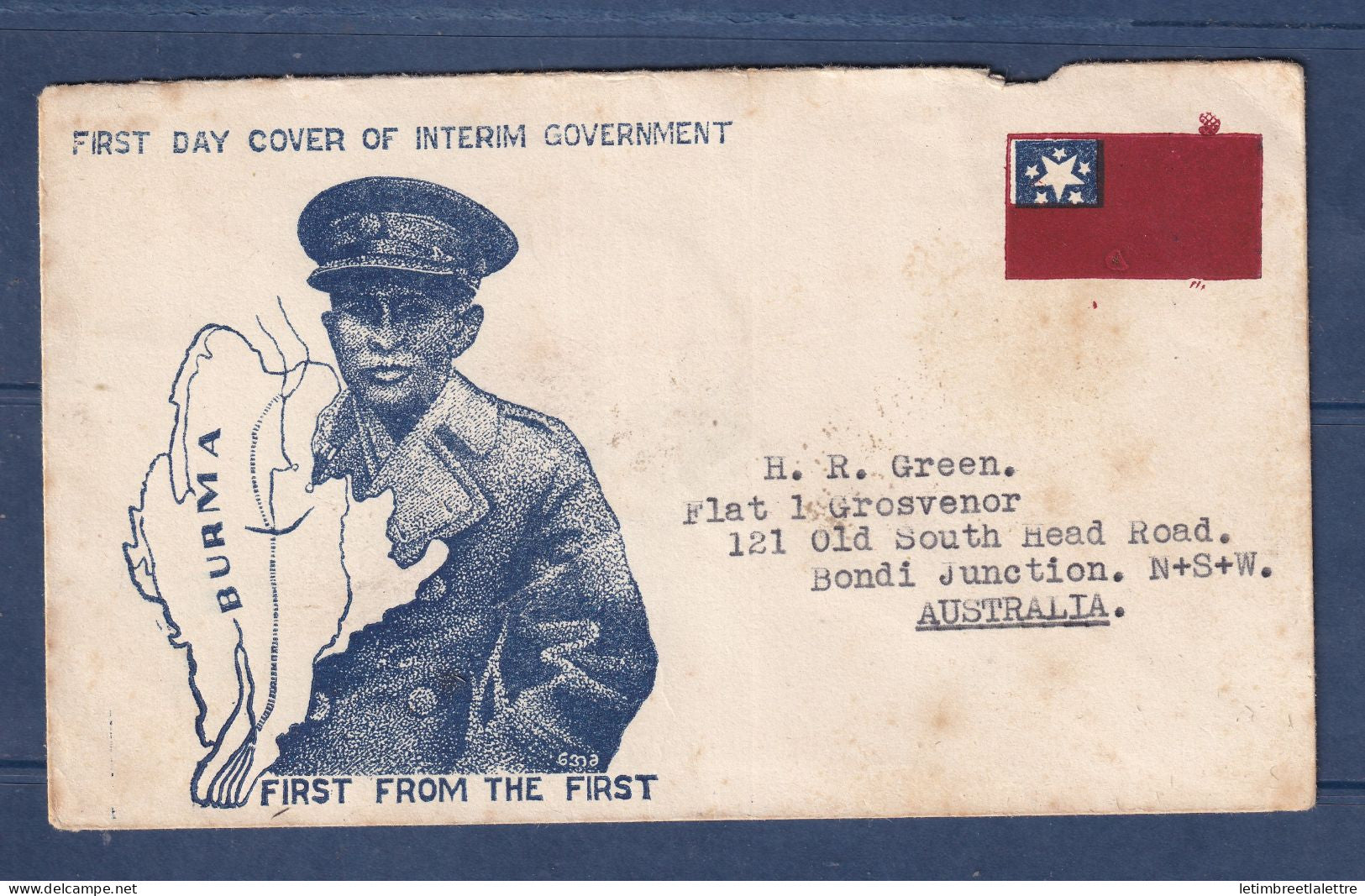 Myanmar - Birmanie - Burma - Gouvernement intérimaire - FDC premier jour pour l'Australie - 1947