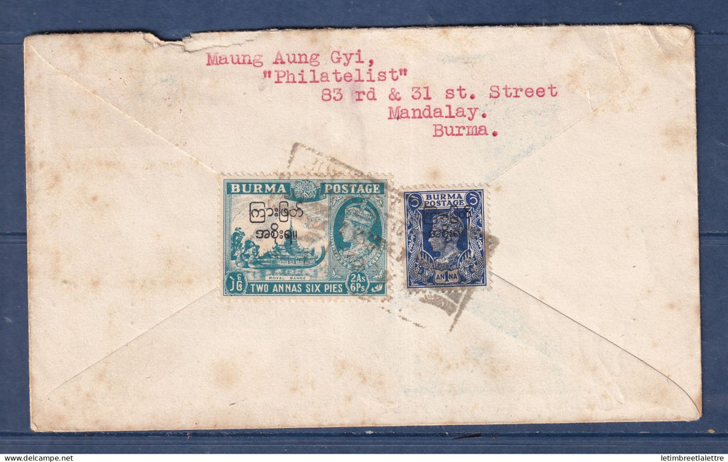Myanmar - Birmanie - Burma - Gouvernement intérimaire - FDC premier jour pour l'Australie - 1947