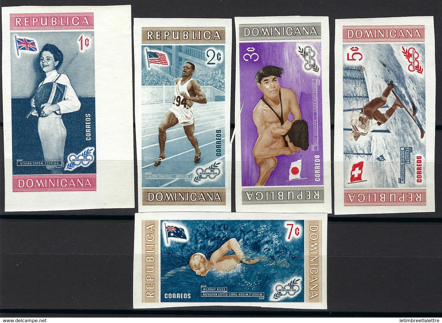 République Dominicaine, Non dentelé, N° 504 à 508 ** TB ( Jeux Olympiques de Melbourne )