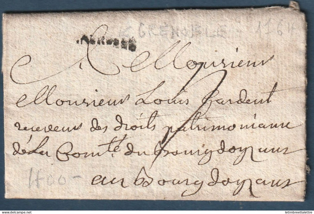 France - enveloppe de Grenoble en 1764 pour Bourg d'Oisans - voir texte