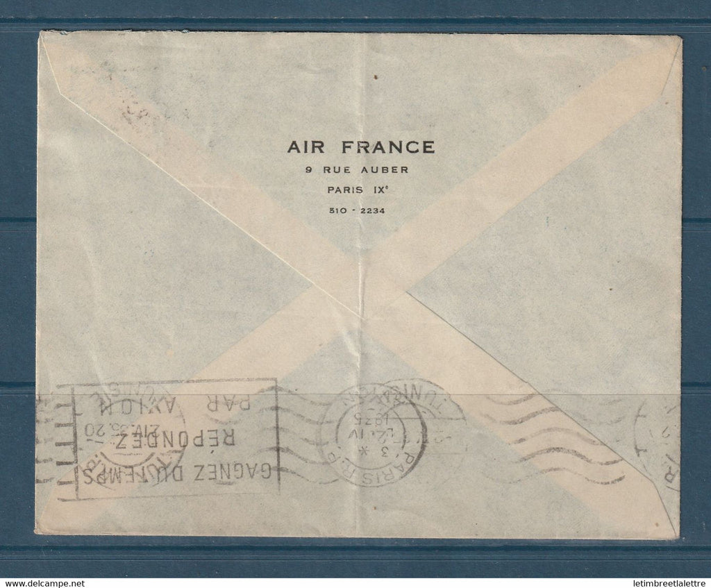 ⭐ France - Premier vol Air France - YT n° 288 - Paris Alger Ajaccio Tunis - dans la journée - 2 avril 1935 ⭐