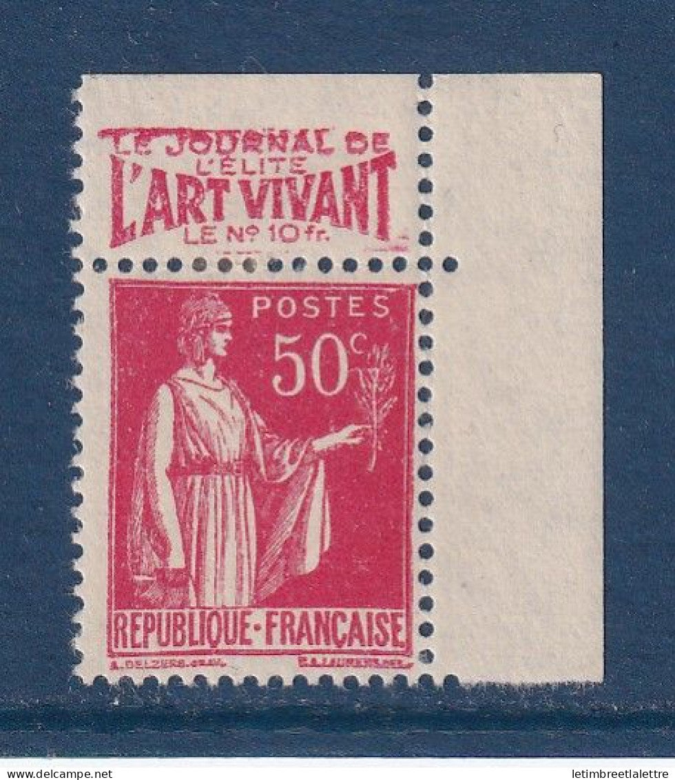 France - YT n° 283 * - Neuf avec charnière - PUB - Publicité Le journal de l'Art Vivant - 1932 à 1933