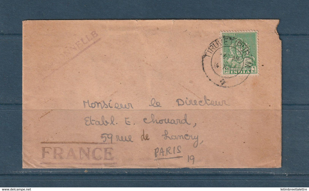 Inde - Tiruvettipuram Cheyyar pour Paris - 1951