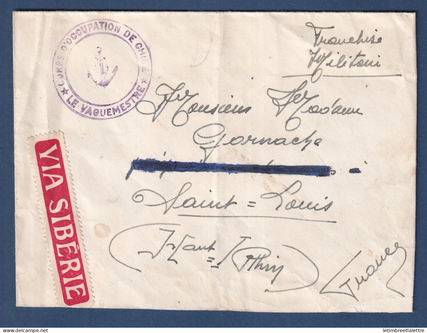 Chine - Corps expéditionnaire de Chine ( Tsin Tsin ) pour Saint Louis ( France ) - Franchise militaire via Sibérie