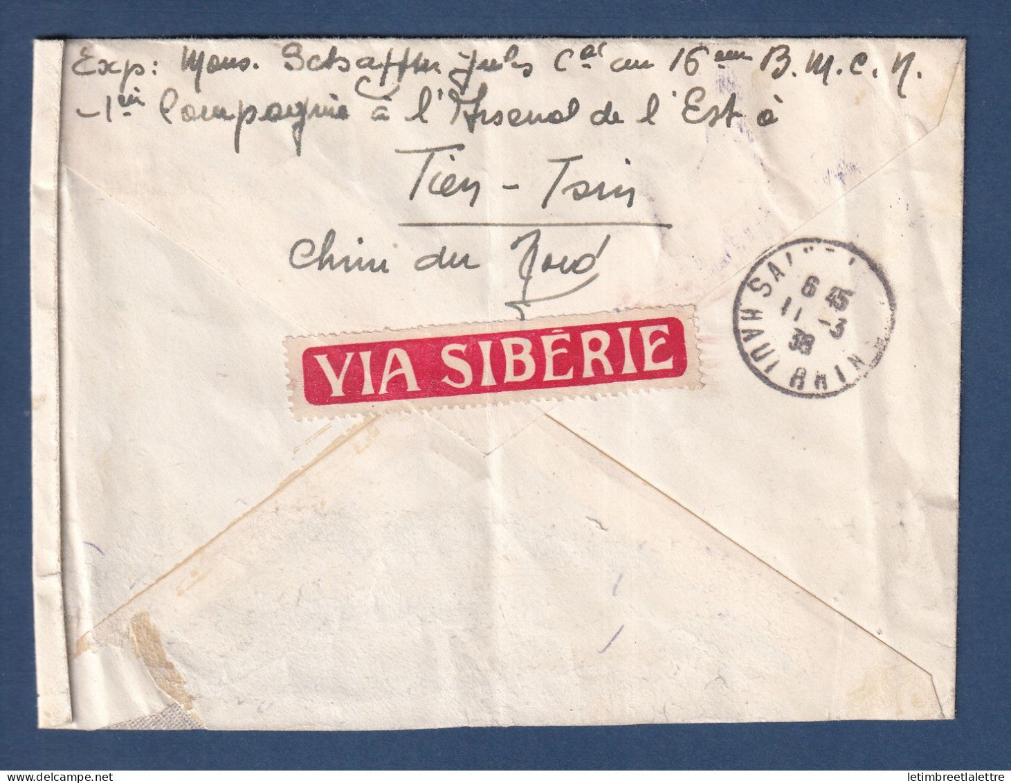 Chine - Corps expéditionnaire de Chine ( Tsin Tsin ) pour Saint Louis ( France ) - Franchise militaire via Sibérie