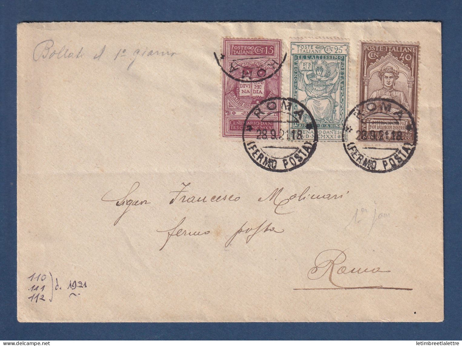 Italie - YT n° 110 à 112 Oblitéré - FDC Premier jour - 1921