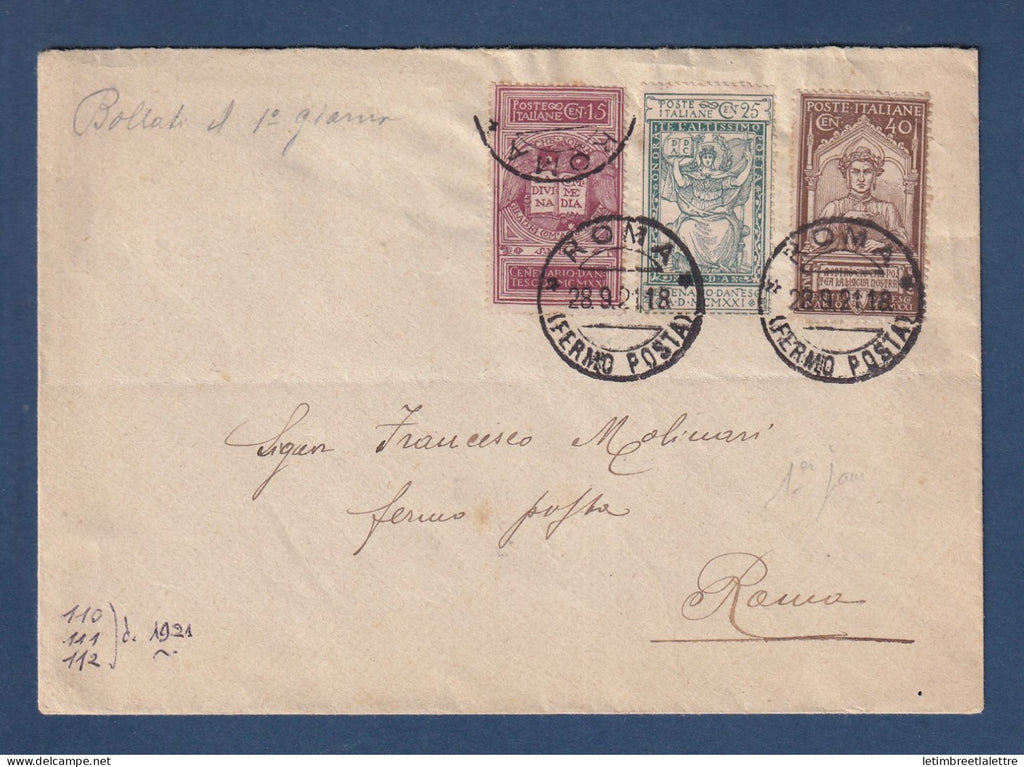 Italie - YT n° 110 à 112 Oblitéré - FDC Premier jour - 1921