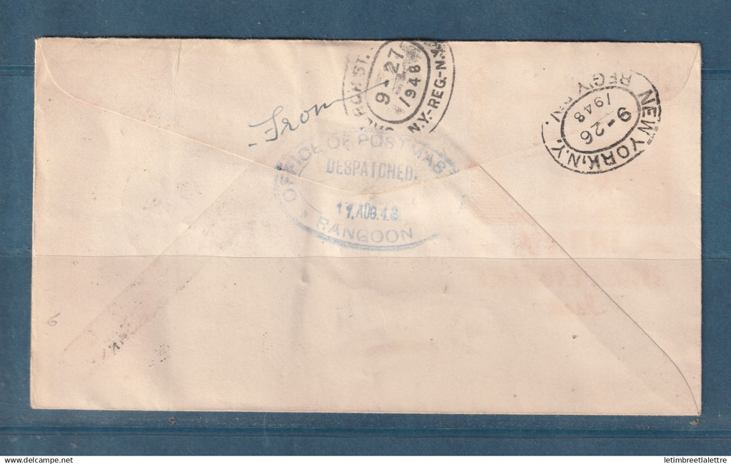 Myanmar - Birmanie - Burma - YT n° 16 à 20 - sur enveloppe éléphant pour New York USA - recommandé - 1948