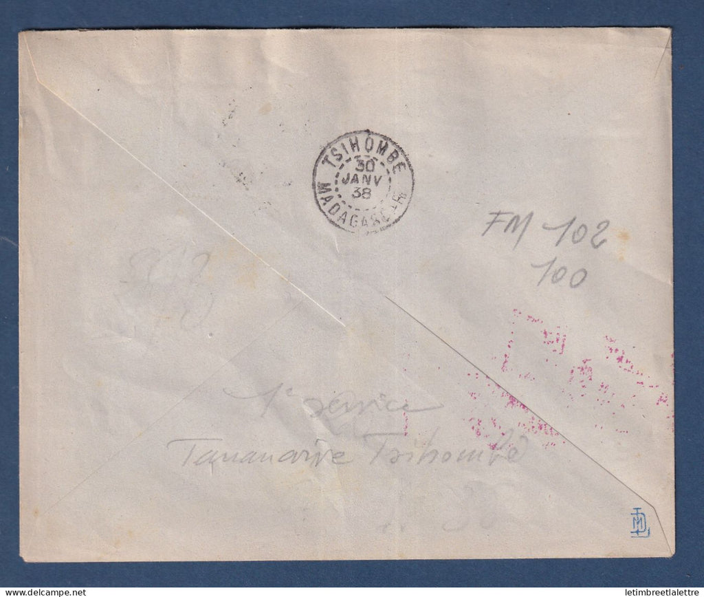 Madagascar - poste aérienne - première liaison aérienne Tananarive Tsihombe - 1938