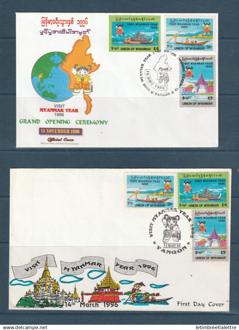 Myanmar - Birmanie - Burma - FDC premier jour - YT n° 238 à 240 - le tourisme en Birmanie - 1996