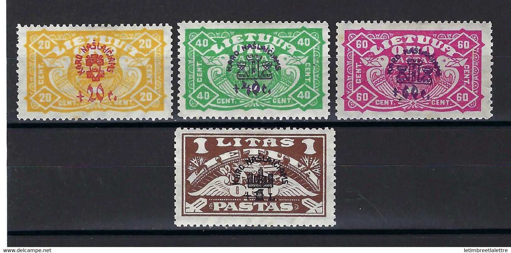 ⭐ Lituanie - Poste Aérienne - YT N° 37 à 40 * - Neuf avec charnière - Signé Brun - 1924 ⭐