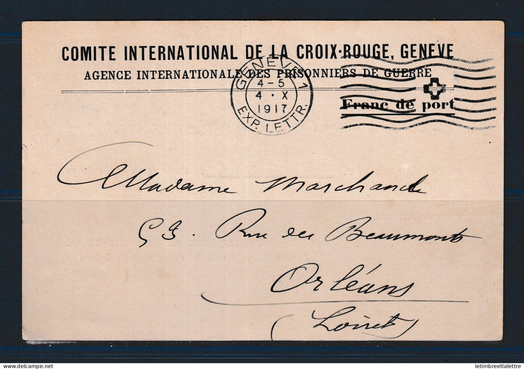 Suisse - carte postale - croix rouge - franchise - 1917