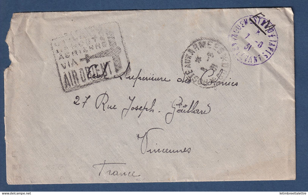 France - Franchise militaire - pseudo daguin Air Orient - 1931