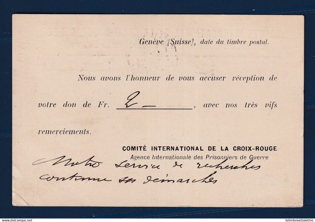 Suisse - carte postale - croix rouge - franchise - 1917