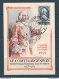 France - Carte Maximum - journée du timbre - Comte d'Argenson - 1953