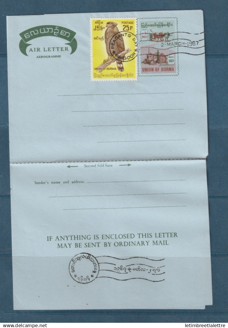 Myanmar - Birmanie - Burma - aérogramme - FDC premier jour Journée du paysan - Peasant's day - 1967