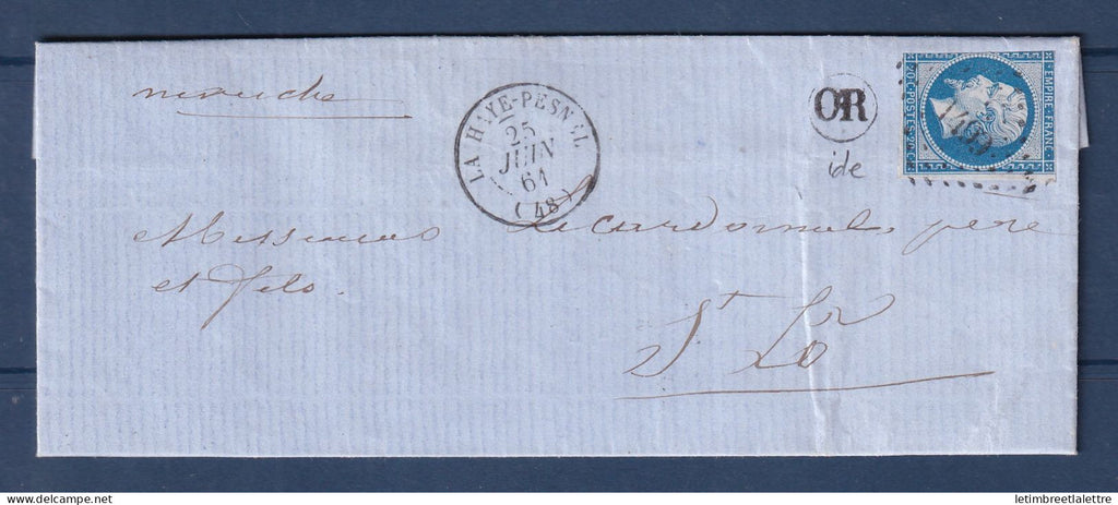 France - YT n° 14 B - Oblitéré pc 1499 - La Haye Pesnel - Juin 1861