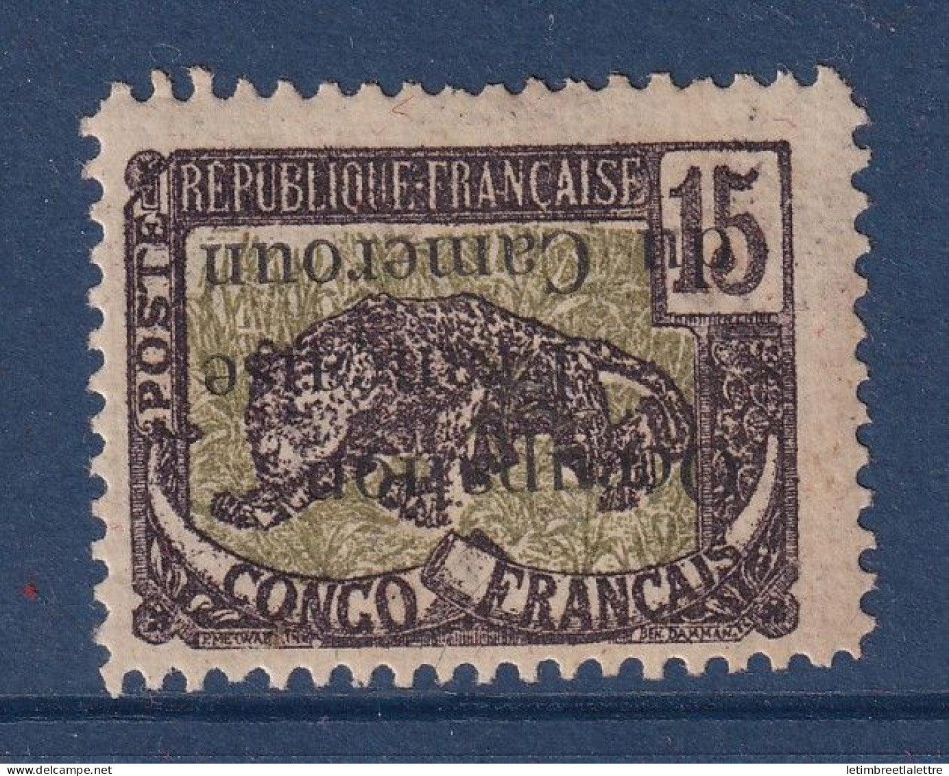 Cameroun - YT n° 57 a * - Neuf avec charnière - Panthère - Surcharge renversée - Signé - Rousseur - 1916