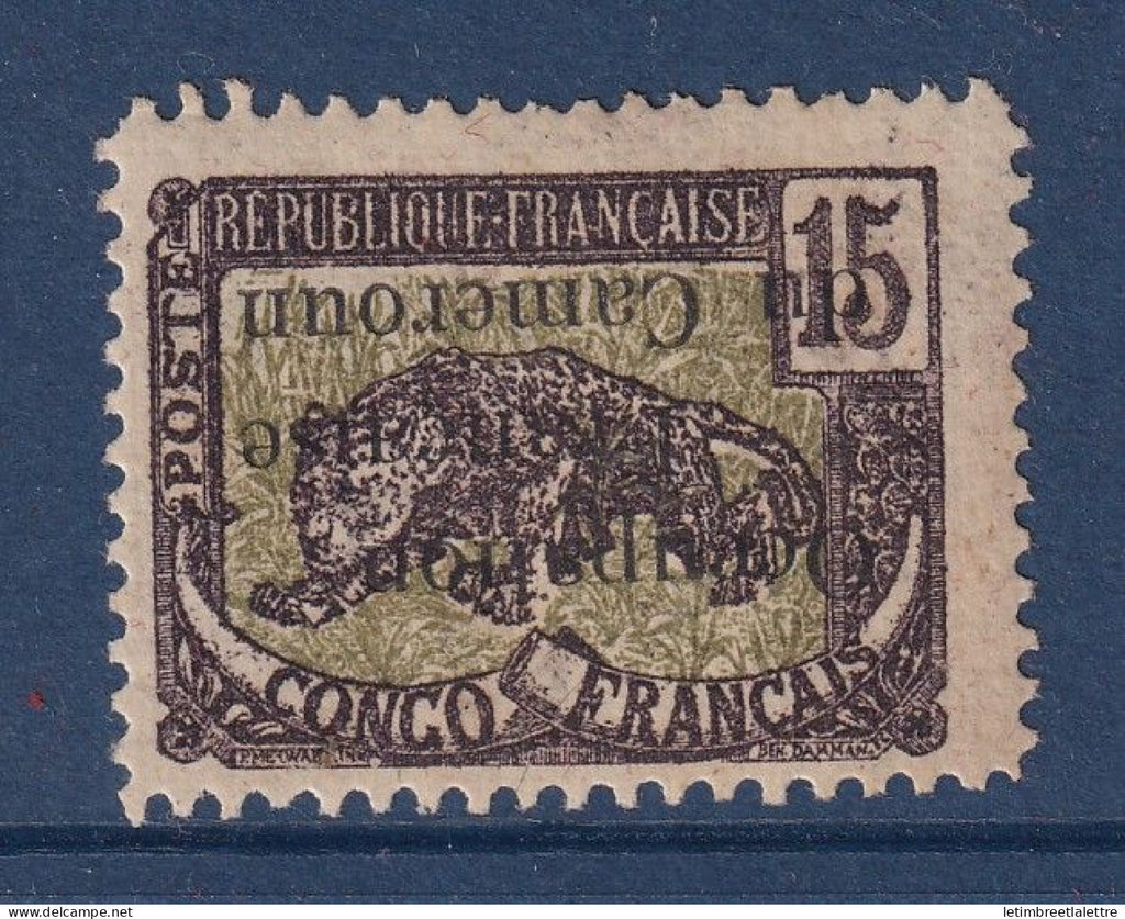 Cameroun - YT n° 57 a * - Neuf avec charnière - Panthère - Surcharge renversée - Signé - Rousseur - 1916