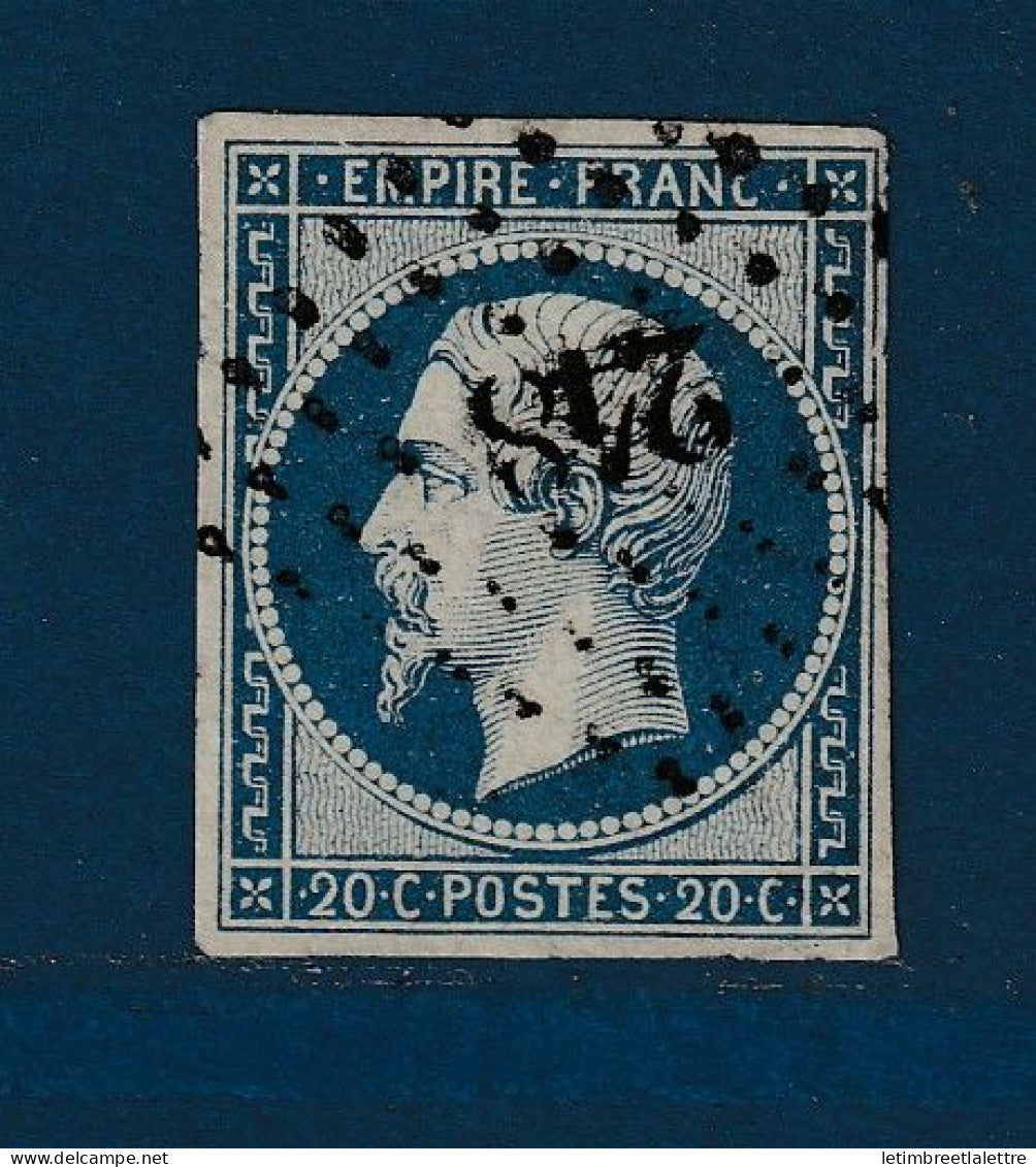 France - YT n° 14 d - oblitéré - bleu vert 1853