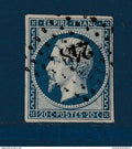 France - YT n° 14 d - oblitéré - bleu vert 1853