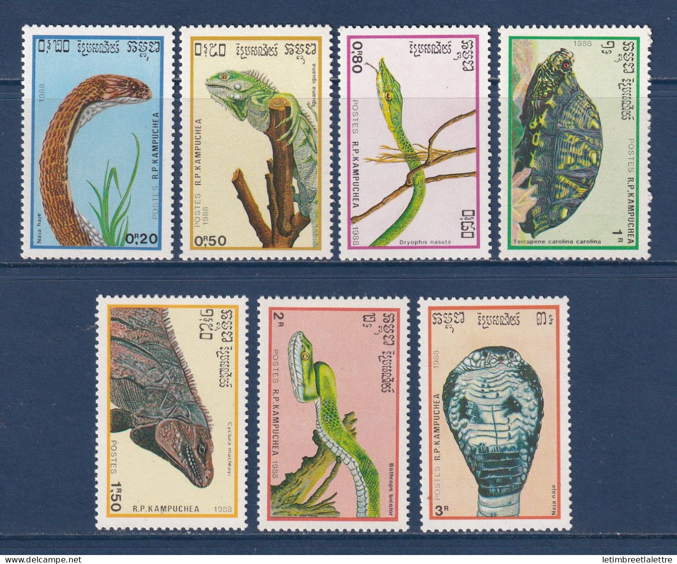 Kampuchéa - YT n° 844 à 850 ** - Neuf sans charnière - Les reptiles - 1988