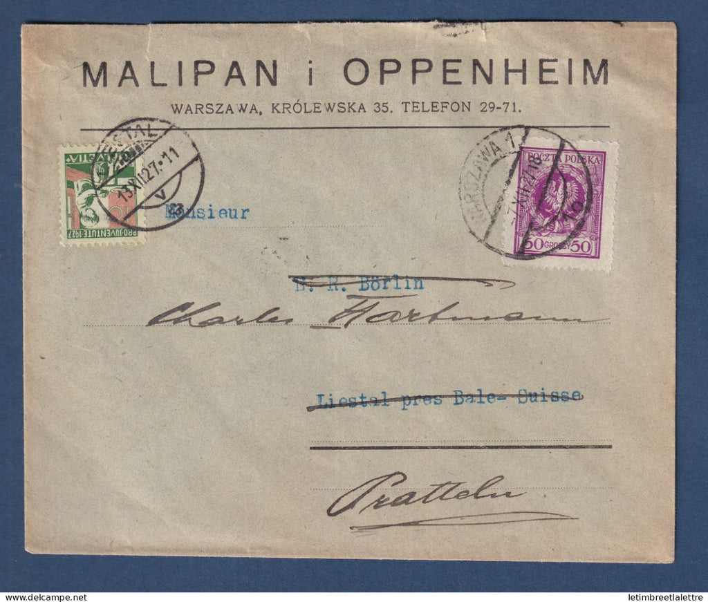 Suisse - Affranchissement mixte pour cause de réexpédition - bonne combinaison - 1927