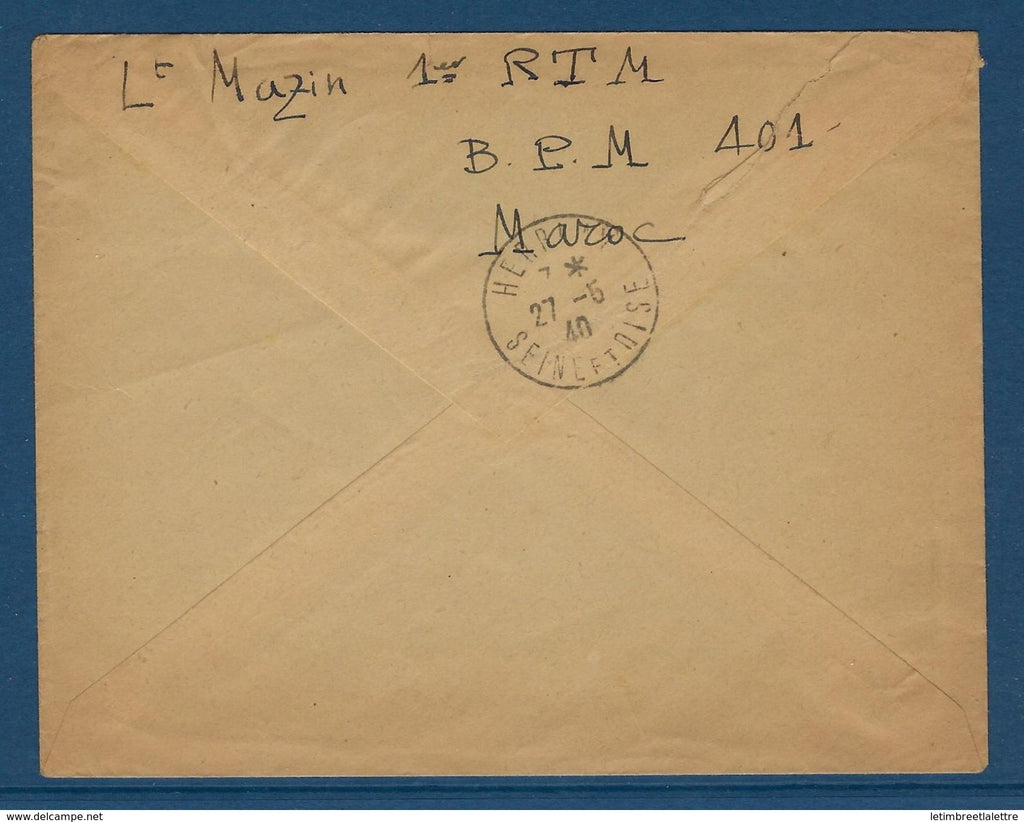 ⭐ Maroc - Poste Aérienne - Vaguemestre d'étape en 1940 - sur lettre en FM ⭐