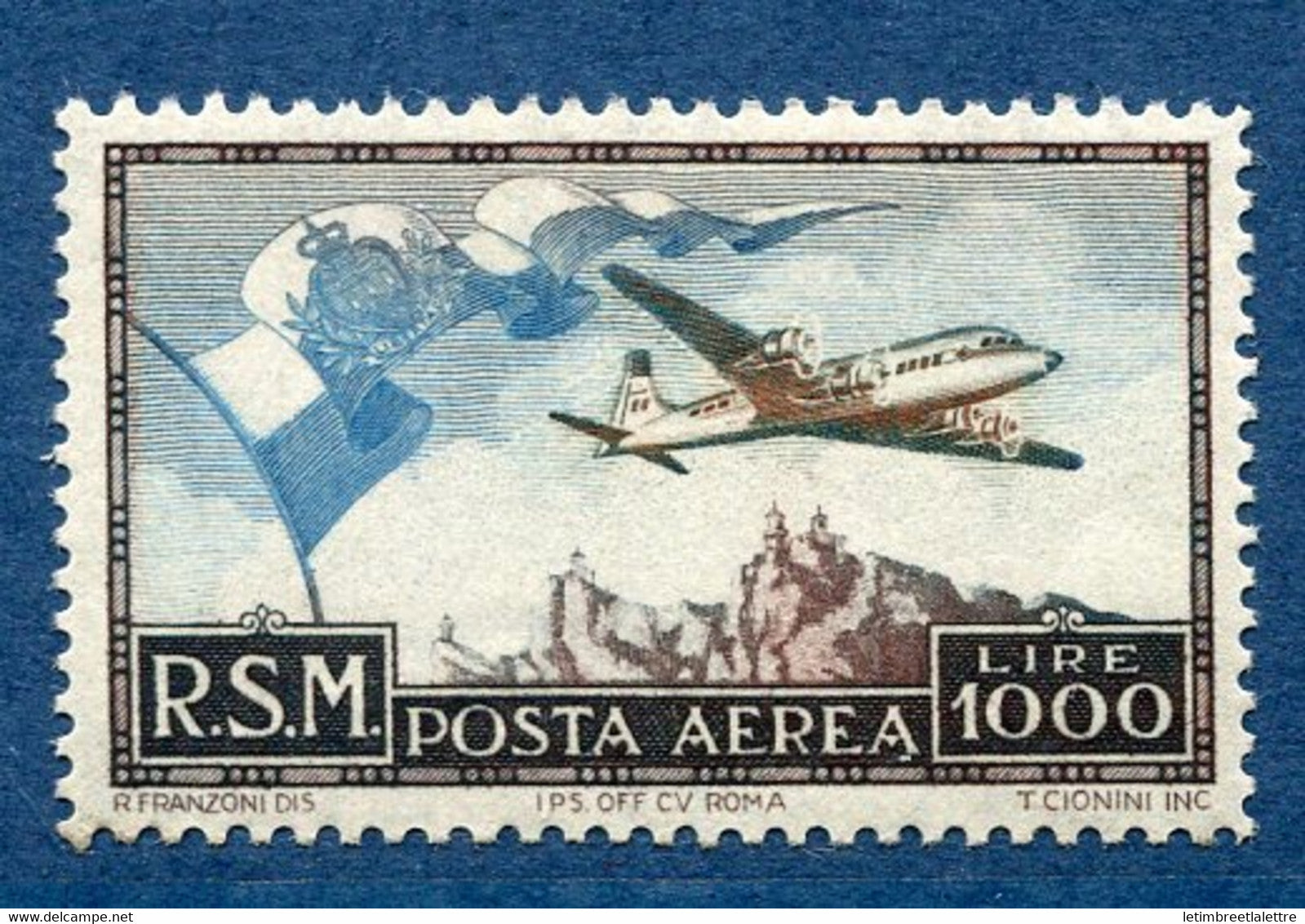 ⭐ Saint Marin - Poste Aérienne - YT n° 88 * - Neuf avec charnière - 1951 ⭐