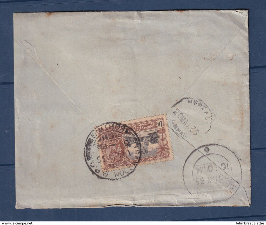 Birmanie Burma - Poste aérienne - Henzada Rangoon - Taxe 1/2 Anna - 1935