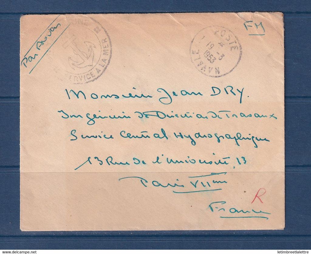 ⭐ Indochine - Franchise Militaire - Poste Navale - unité marine de Saïgon - Par avion - 1953 ⭐