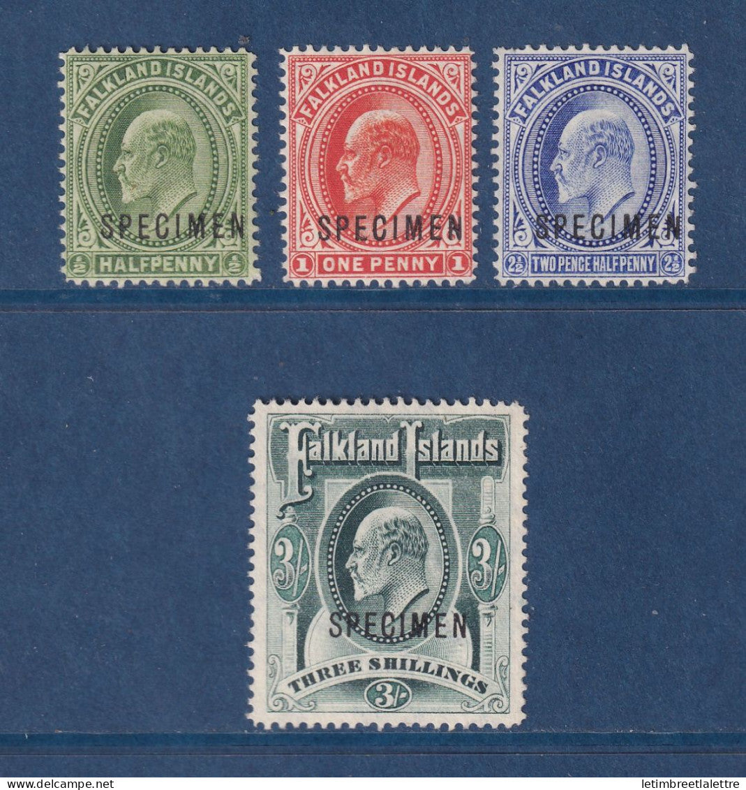 Falkland Islands - YT n° 18 , 19 , 21 et 24 (*) - neuf sans gomme - Surcharge Specimen - 1904 1905