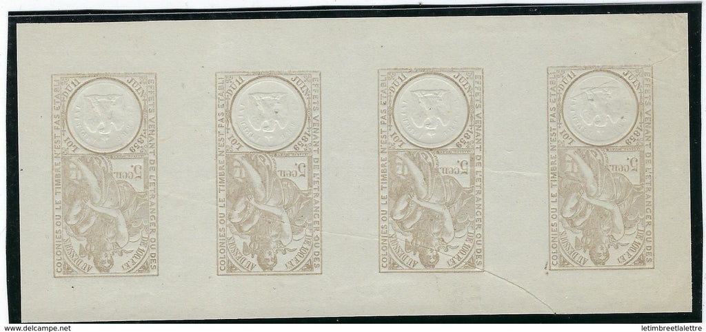 France  Fiscaux - Bistre clair valeur et aigle en relief - Bande de 4 - Epreuve + plus pli accordéon - variété