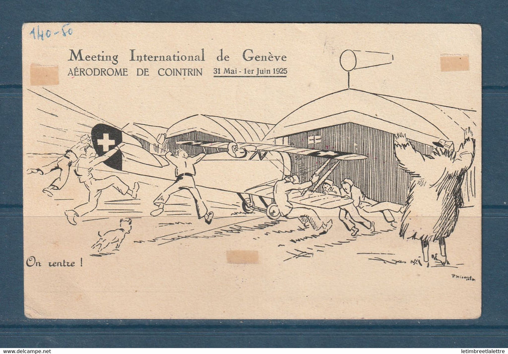 ⭐ Suisse - Aérogramme - Premier vol - Meeting international Genève vignette spatiale sur carte postale Cointrin - 1925 ⭐