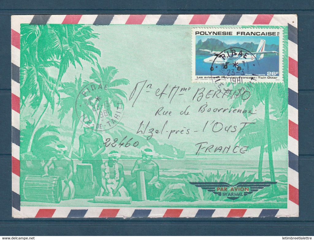 ⭐ Polynésie - Poste aérienne - YT n° 157 - enveloppe décorée de Tahiti ( Pirae ) pour la France - 1981 ⭐