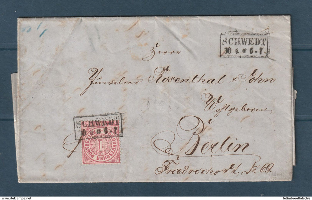 Allemagne - Confédération de l'Allemagne du Nord - YT n° 4 - SCHWEDT pour Berlin en 1870