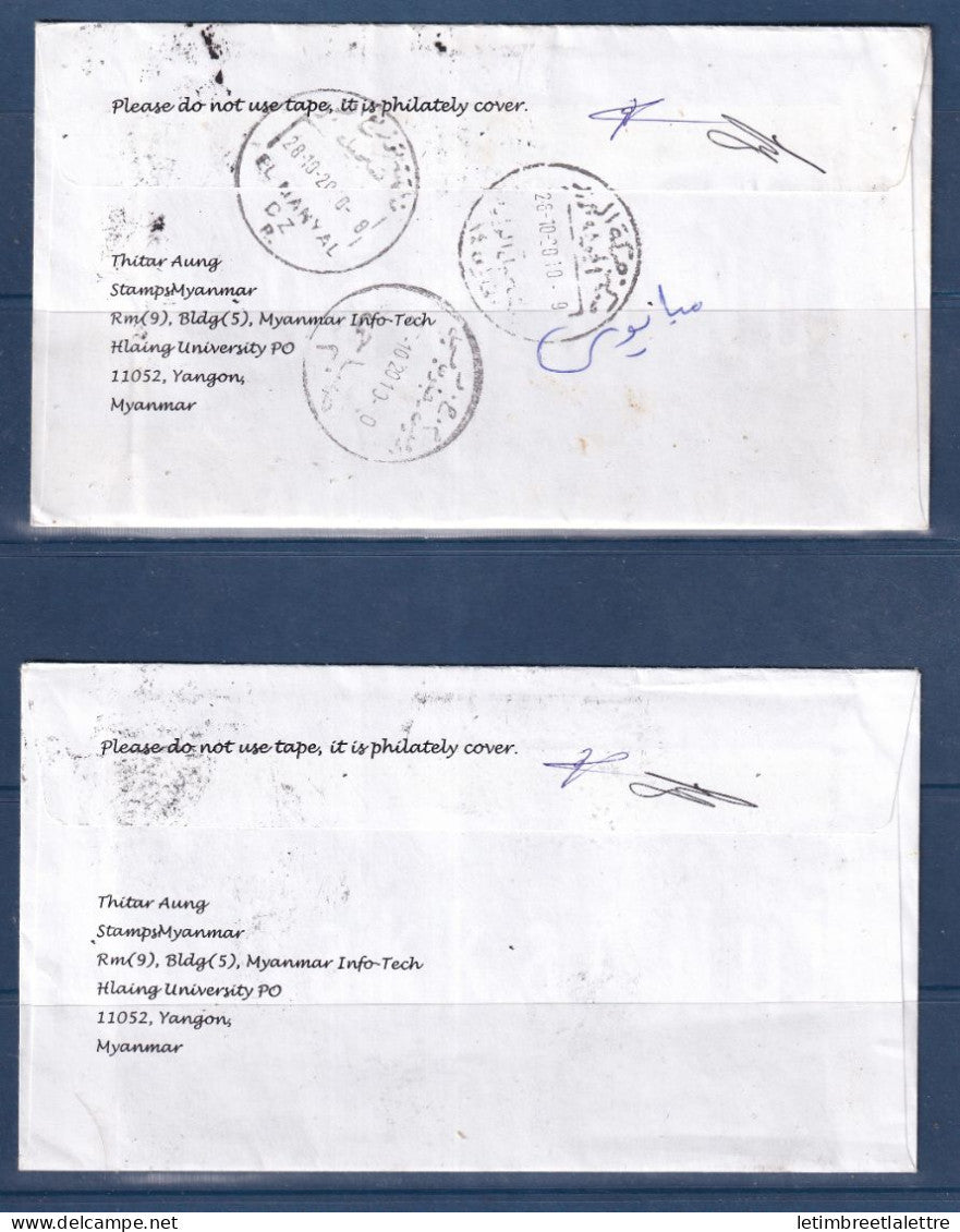 Myanmar - Birmanie - Burma - enveloppe recommandé pour l'Egypte et France - instruments de musique - Papillons - 2010