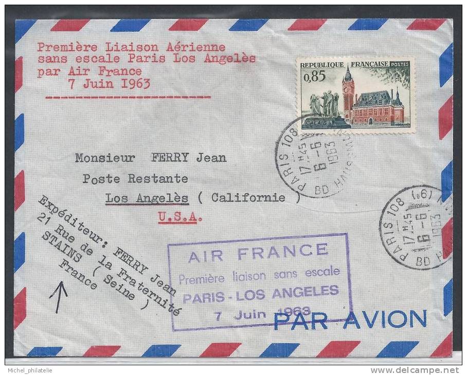 Premiere liaison Aérienne sans escale Paris Los Angeles par Air France 7 Juin 1963
