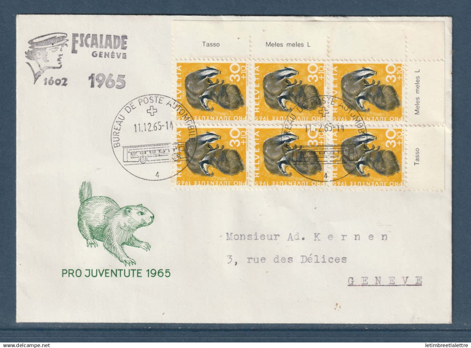 Suisse - Pro Juventute - bureau de poste atomobile - Escalade - thématique animaux - 1965