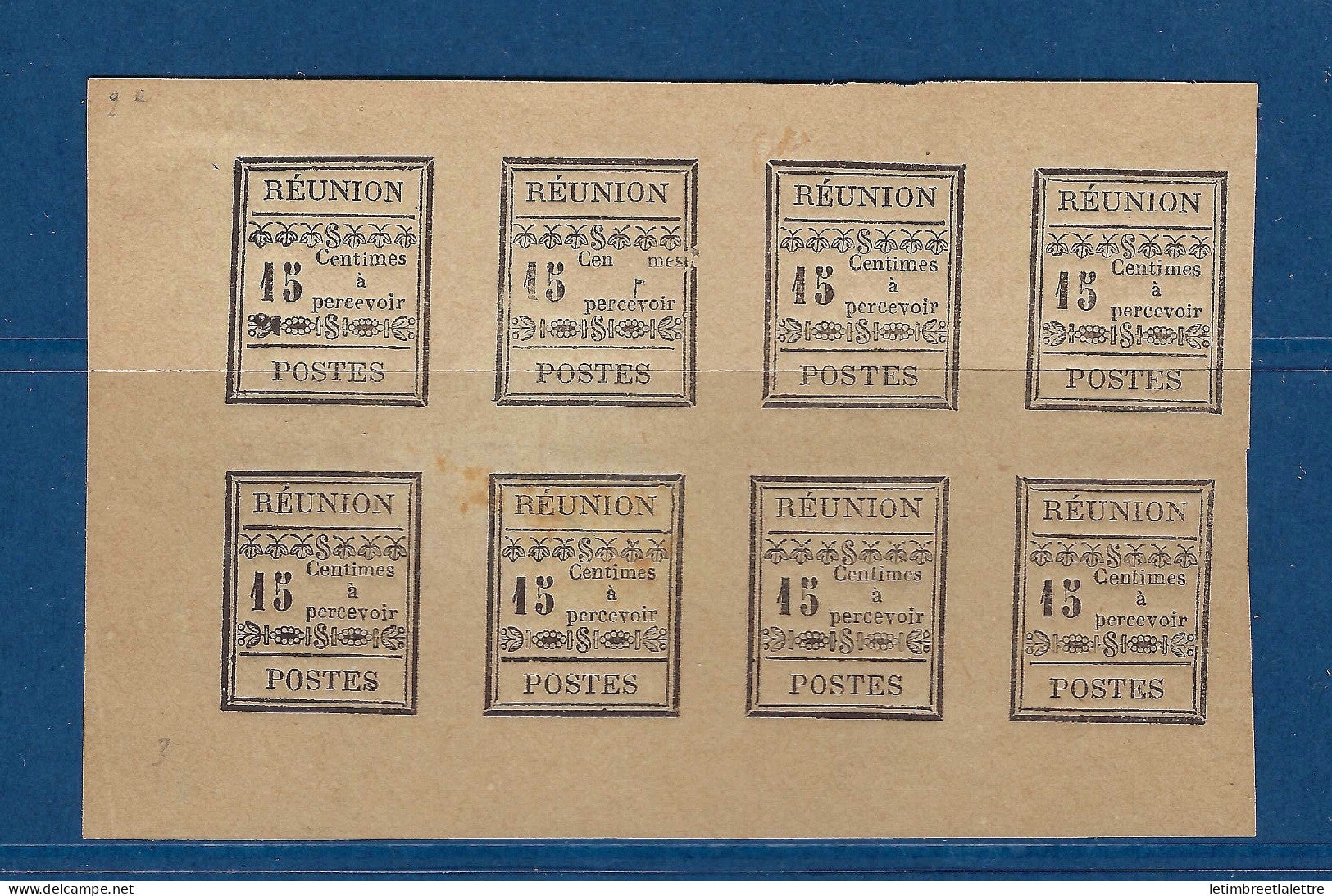 Réunion - Taxe - YT n° 3 ( 6 exemplaires ) et n° 3 b ( * )  - bloc de 8 -  neuf sans gomme - 1889 1892