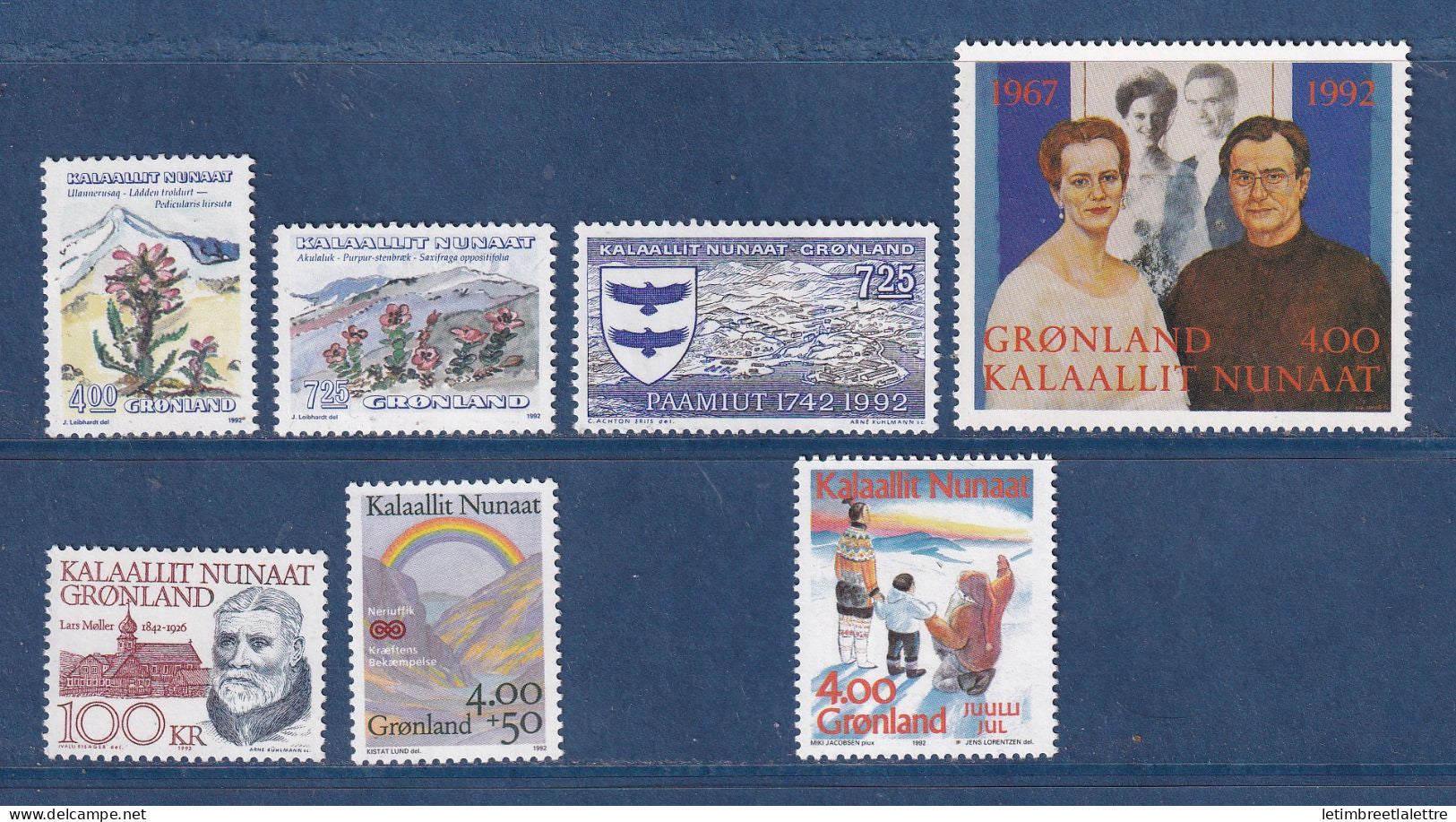 Groenland  - année complète - YT n° 211 à 217 ** dont n° 215 ** - neuf sans charnière  - 1992