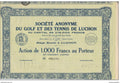 ⭐S.A du golf et des tennis de Luchon - Action numéroté 000,231 ⭐