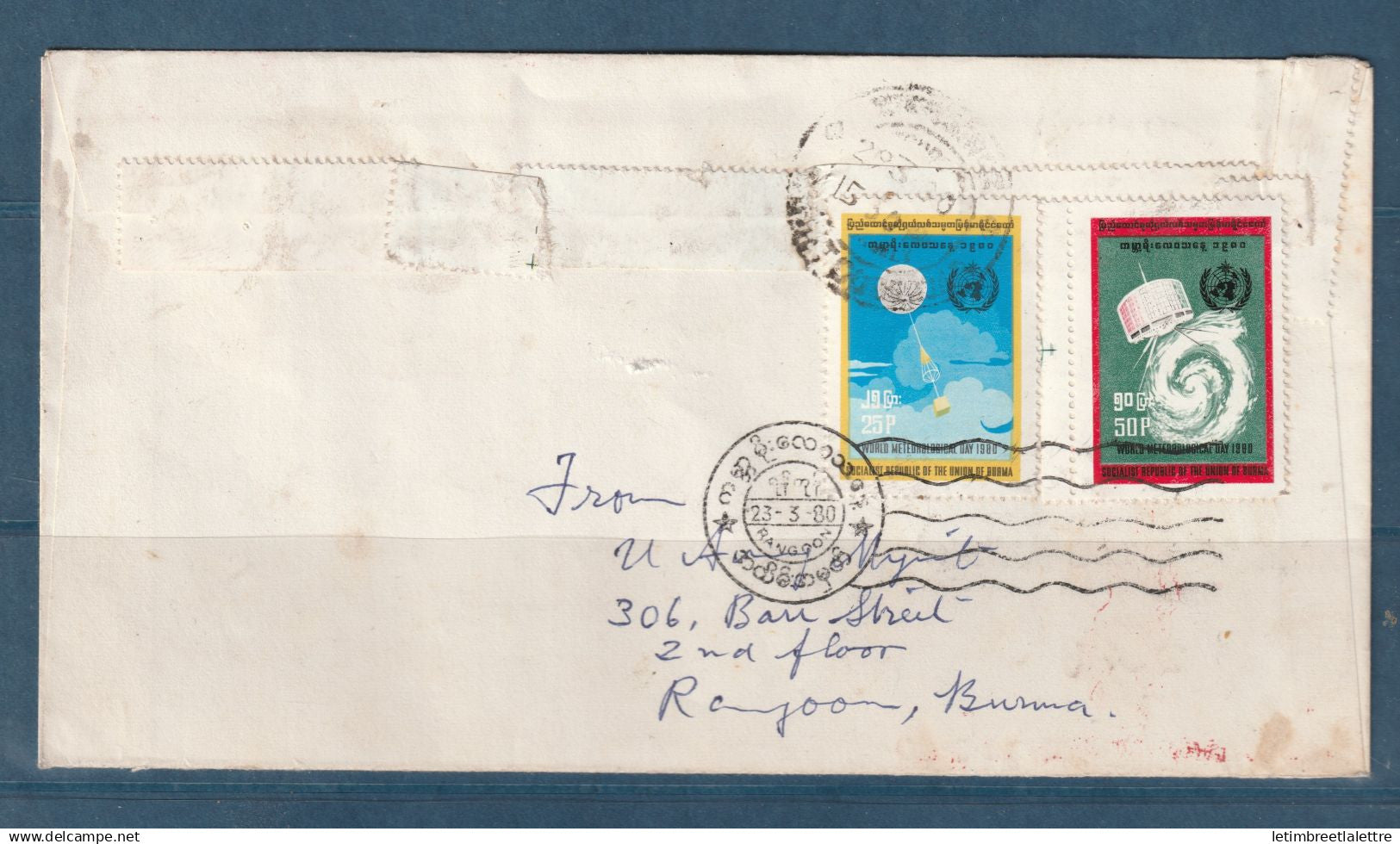 Myanmar - Birmanie -  Burma - YT n° 186 et 187 - Fdc premier jour ayant circulé pour l'Inde - WMD - ONU - 1980