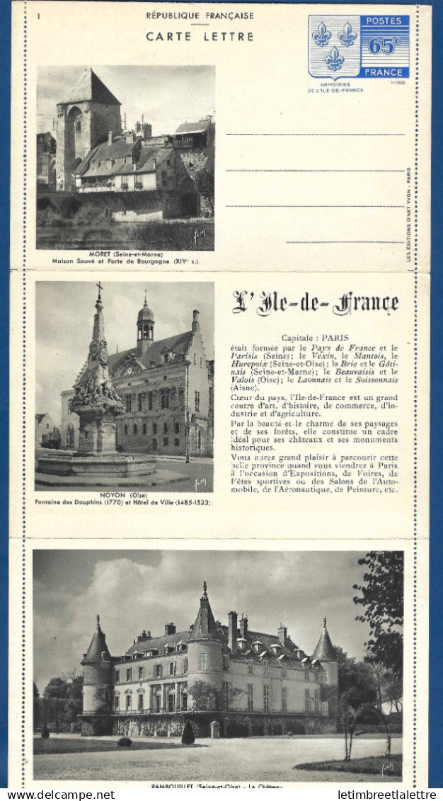 France - Carte lettre - entier postal - Armoiries de l'Isle de France - 1938