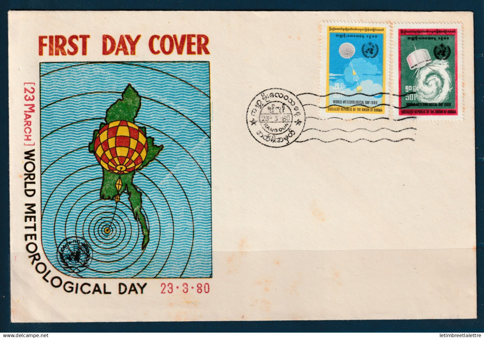 Myanmar - Birmanie -  Burma - YT n° 186 et 187 - FDC premier jour - WMD world meteorological day  - ONU - 1980