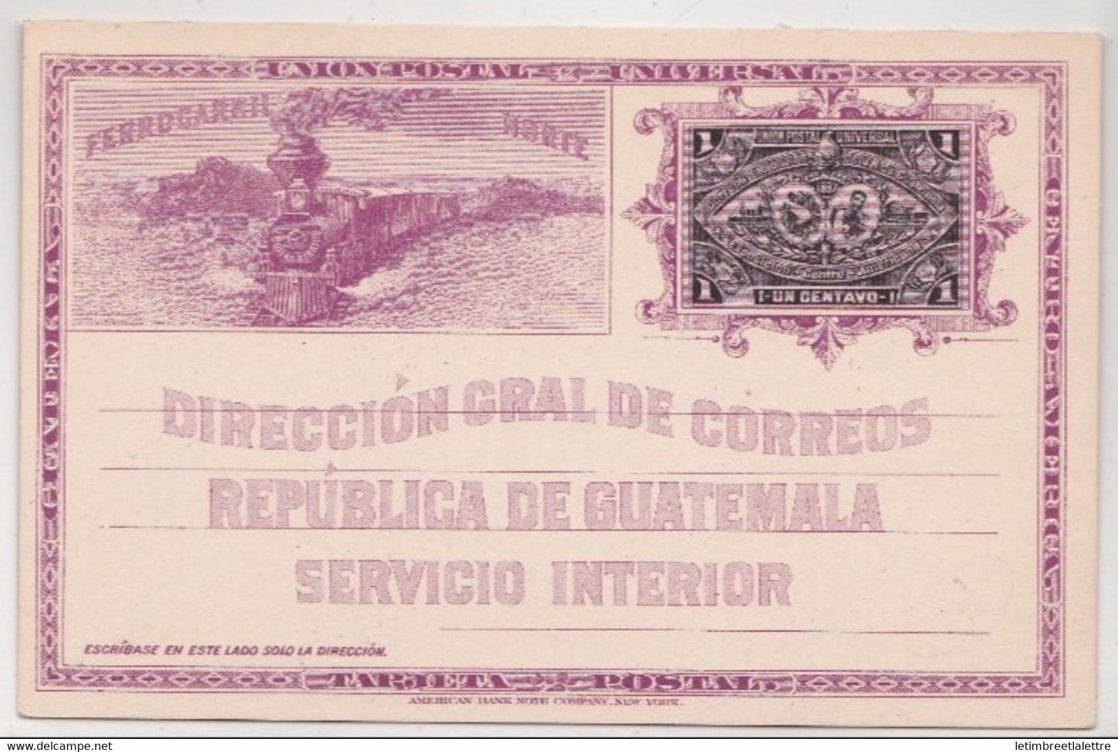 ⭐ Guatemala - entier postal - Carte postale illustrée d'un train - thématique ferroviaire ⭐