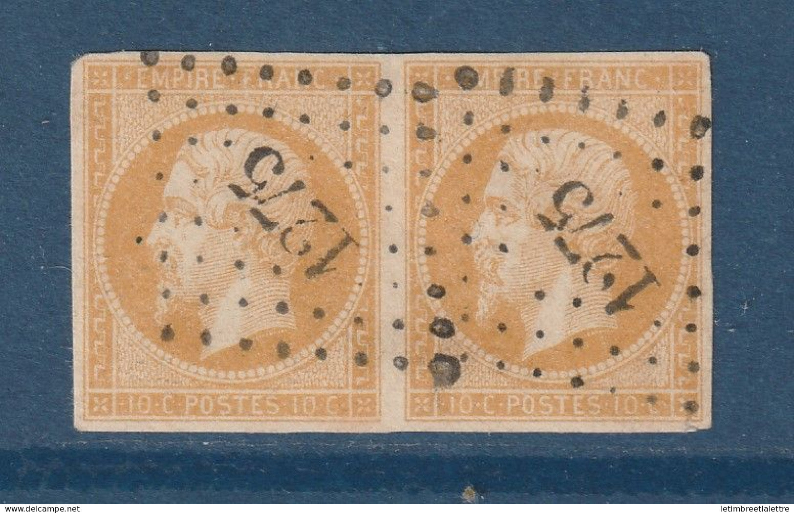 France - YT n° 13 A b - Oblitéré - Bistre orange - 1853