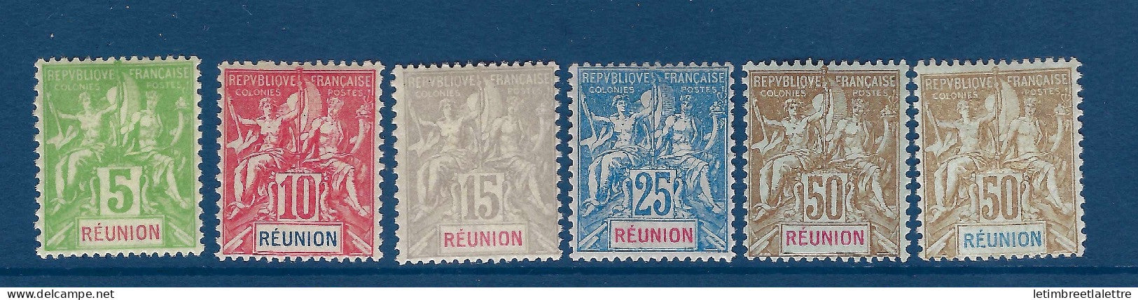 Réunion - YT n° 46 à 51 * - neuf avec charnière - 1900 1905